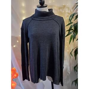 We The Free Split Back Pullover Turtleneck Top Womens M Marled Gray Long Sleeve
